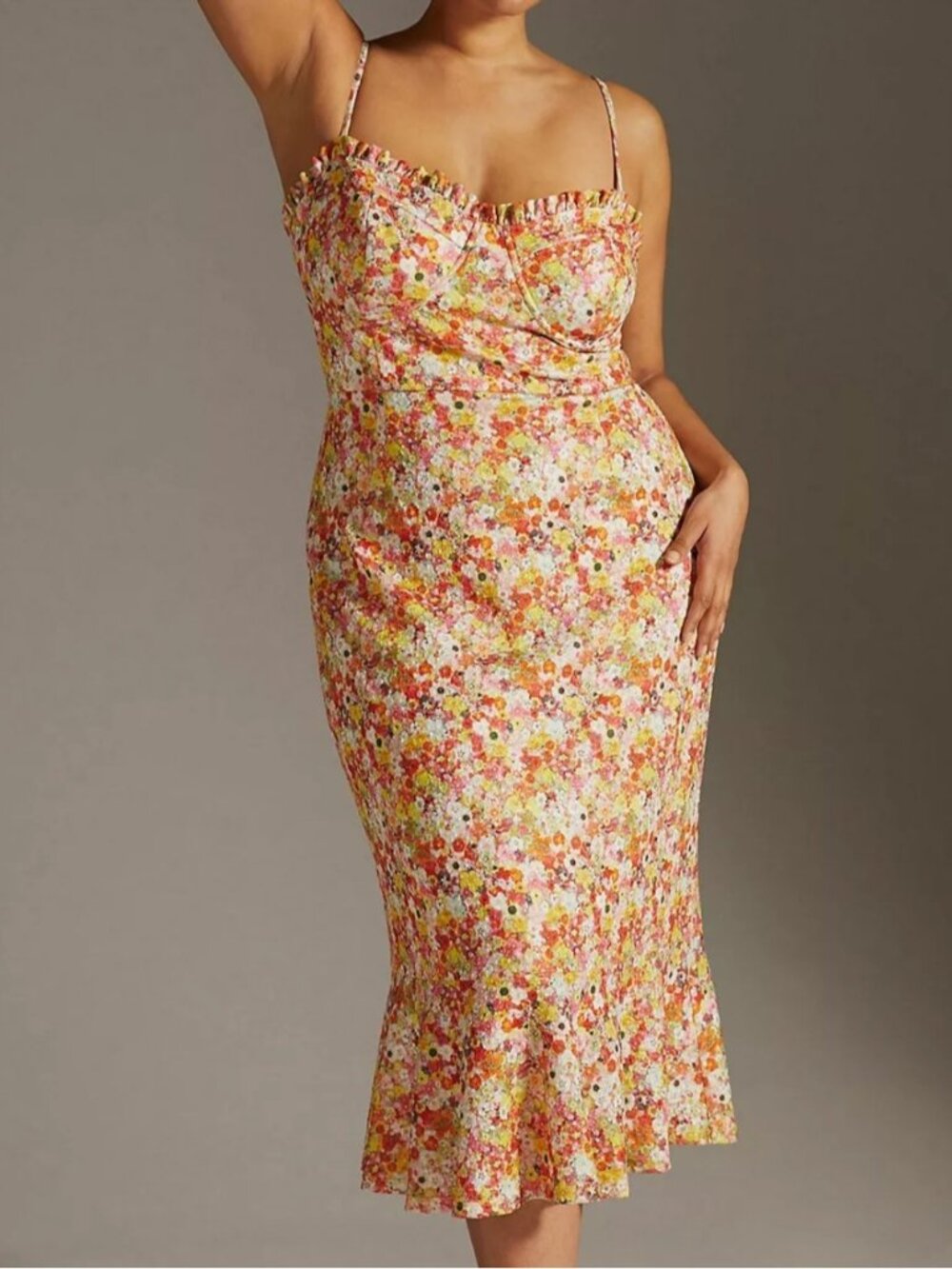 Anthropologie Hutch Selene Floral Spaghetti Strap Midi Yellow Dress Size XL